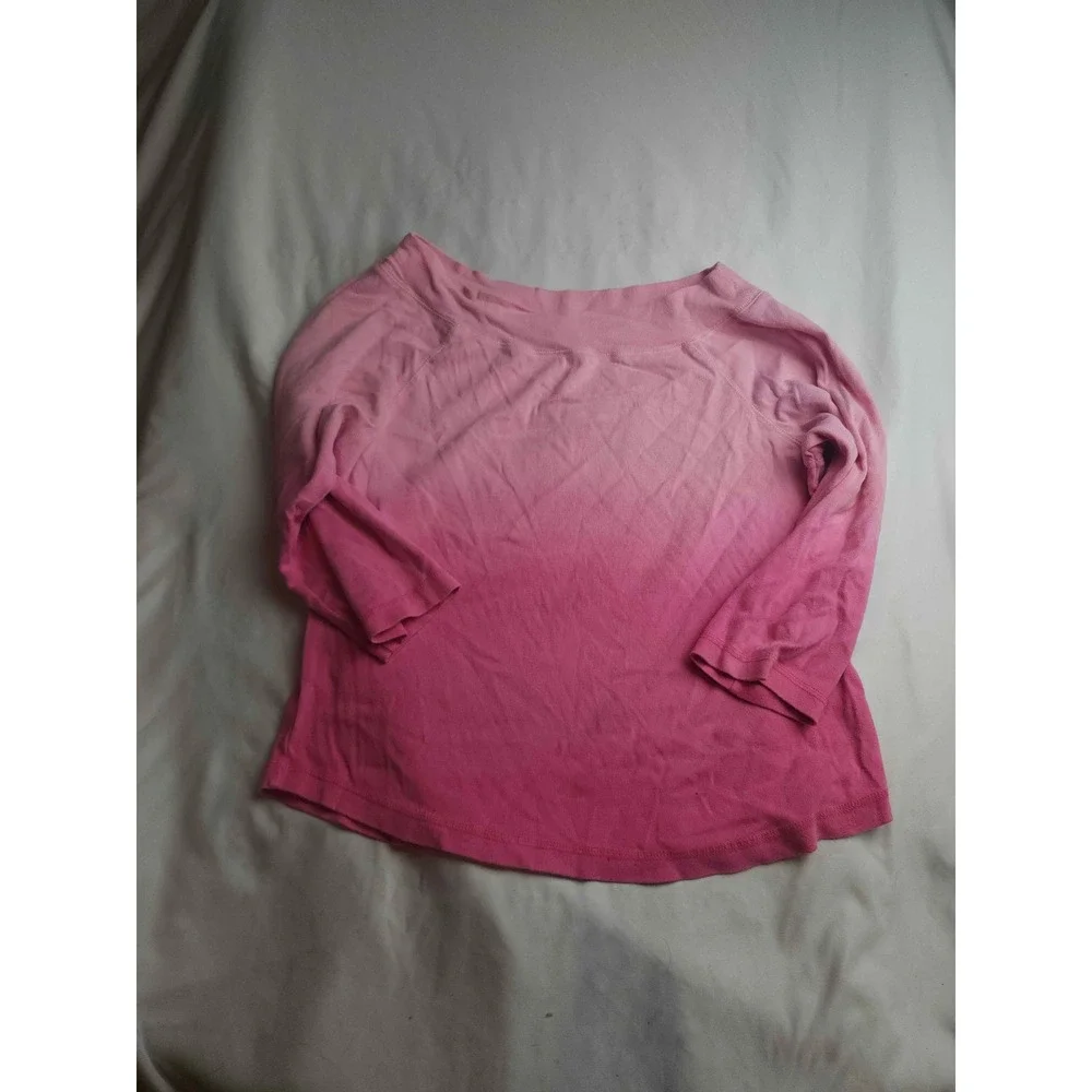 St Johns Bay Womens XL Pink Ombre Boat Neck 100% Cotton Long Sleeve Top